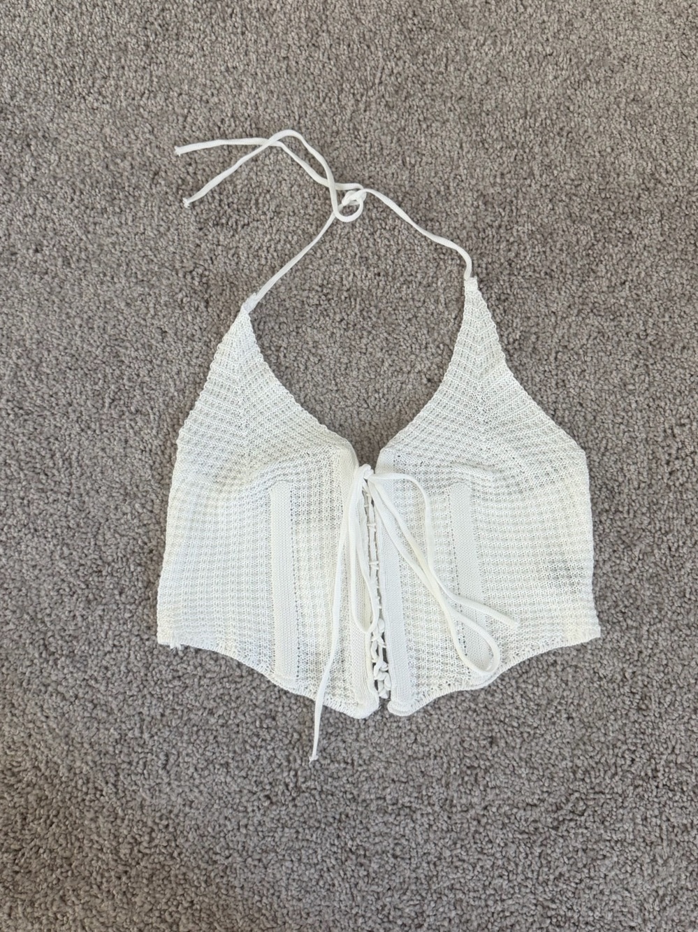White Crochet Halter Tie-Front Top